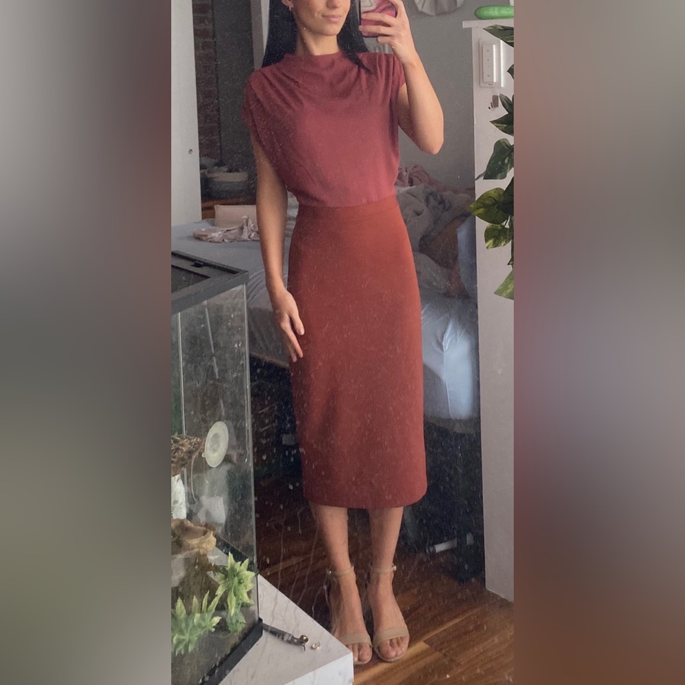 Express Draped Mock Neck MIDI Sheath Dress XXS